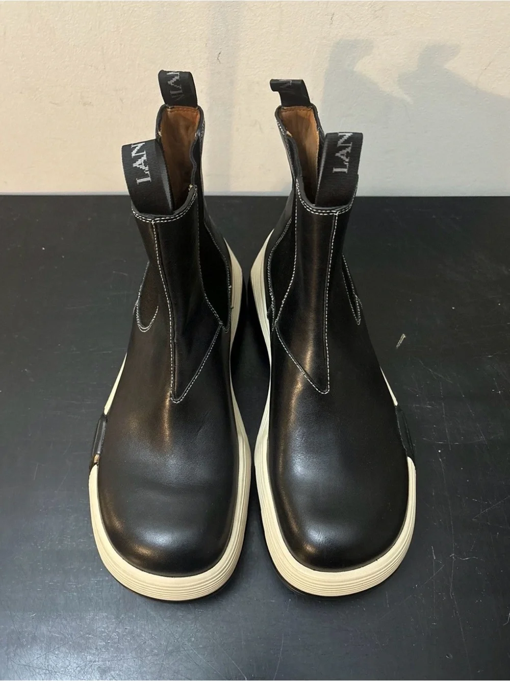 Lanvin Flash X Bold Leather Chelsea Boots Black White